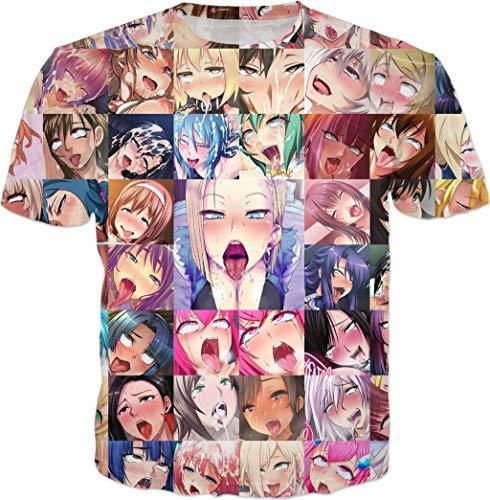 Ahegao Shirt Camiseta Hombre Mujer Anime T-Shirt 3D Patrón Impreso Camisetas AHES-shirt-02