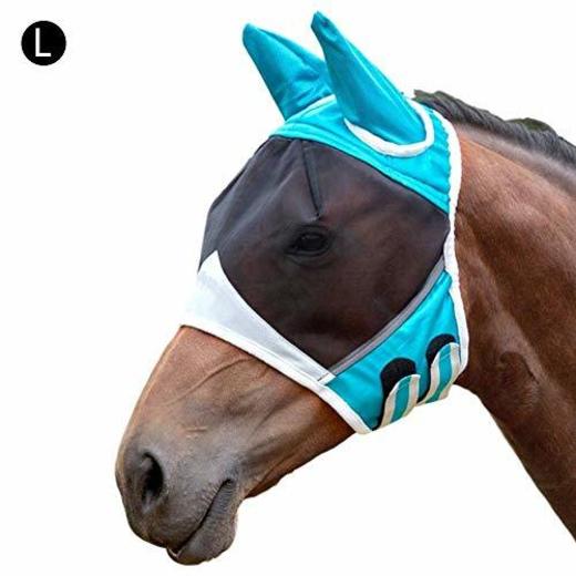 Blue-Yan Horse Fly Mask Máscara cómoda y Transpirable para Caballos con Oreja