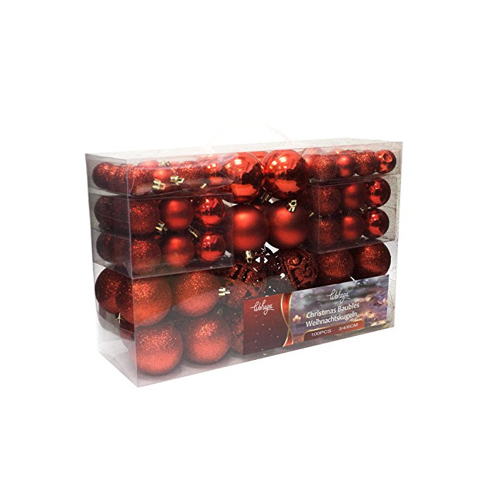 Home Set de 100 Bolas de Navidad Ø3/4/6cm plástico Rojo Adornos del árbol