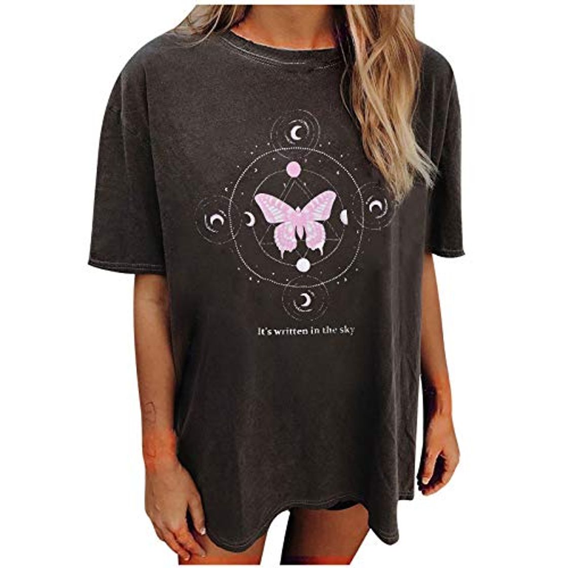 Social YANFANG Blusa de Manga Corta Casual Estampada con Mangas caídas Vintage para