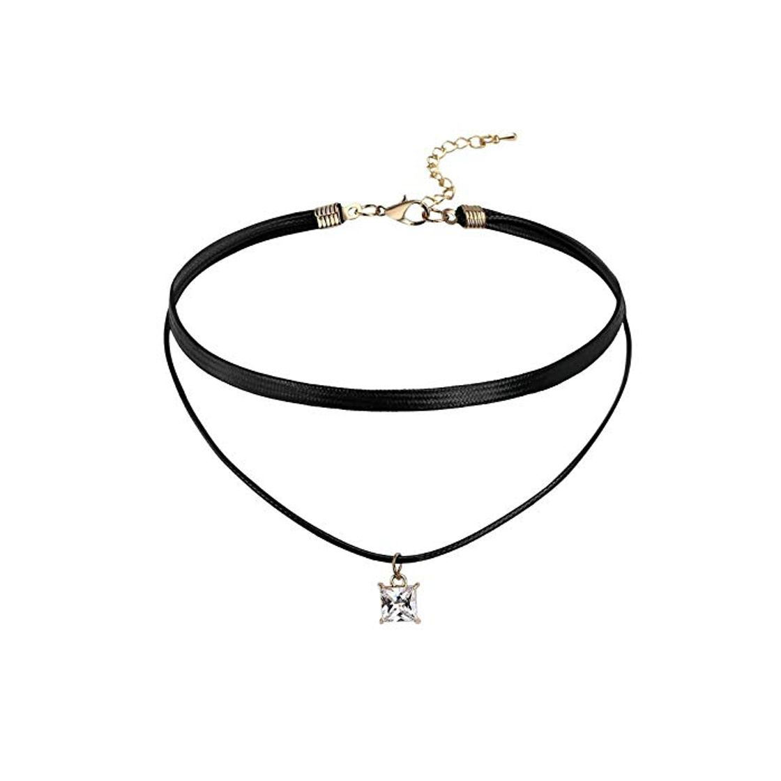 Belleza AnazoZ Colgantes Acero Inoxidable Mujer Encaje con Cuadrado Circonita Blanca Choker Negro