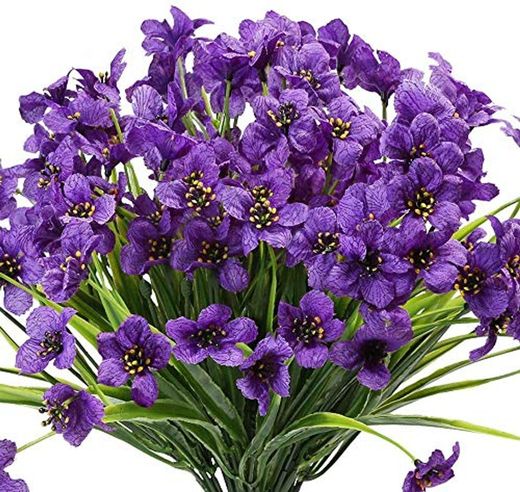 6 Piezas Flores Violeta Artificiales, Plantas Decorativas de Interior y Exterior,Resistentes a