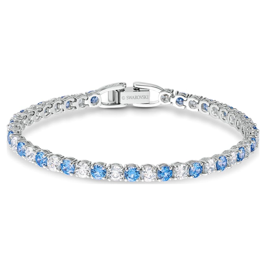 Fashion Tennis Deluxe Bracelet, Blue, Rhodium plated - Swarovski, 