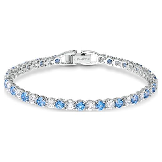 Tennis Deluxe Bracelet, Blue, Rhodium plated - Swarovski, 