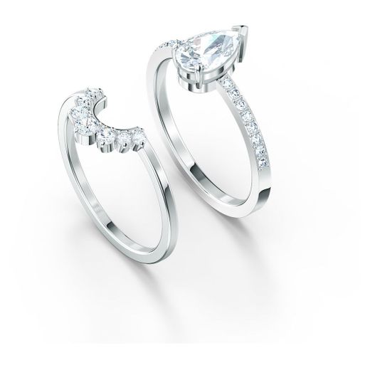 Attract Pear Ring Set, White, Rhodium plated - Swarovski