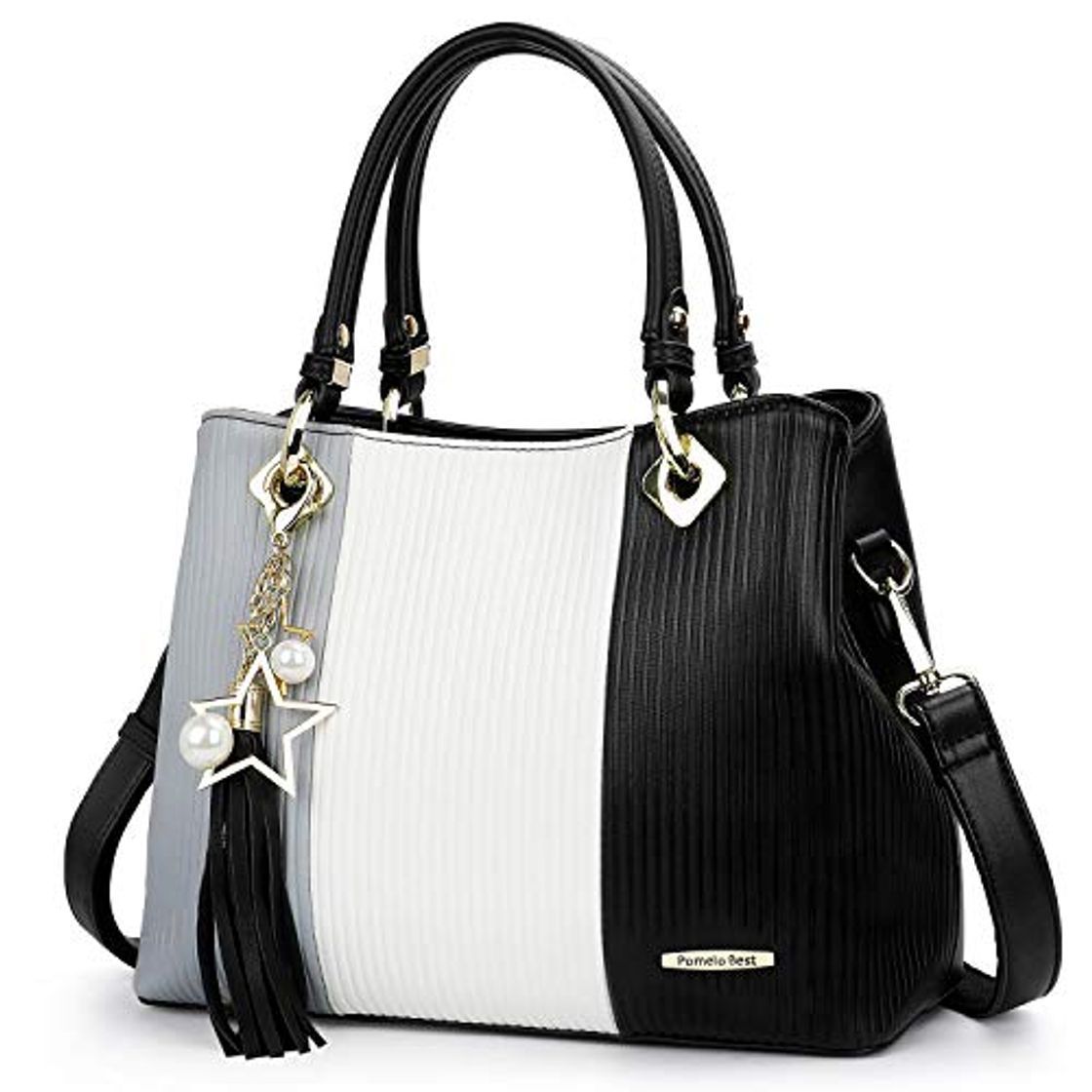 Social Pomelo Best Bolsos de Mujer, Bolso Señora Tote Multicolor Rayas PU Cuero