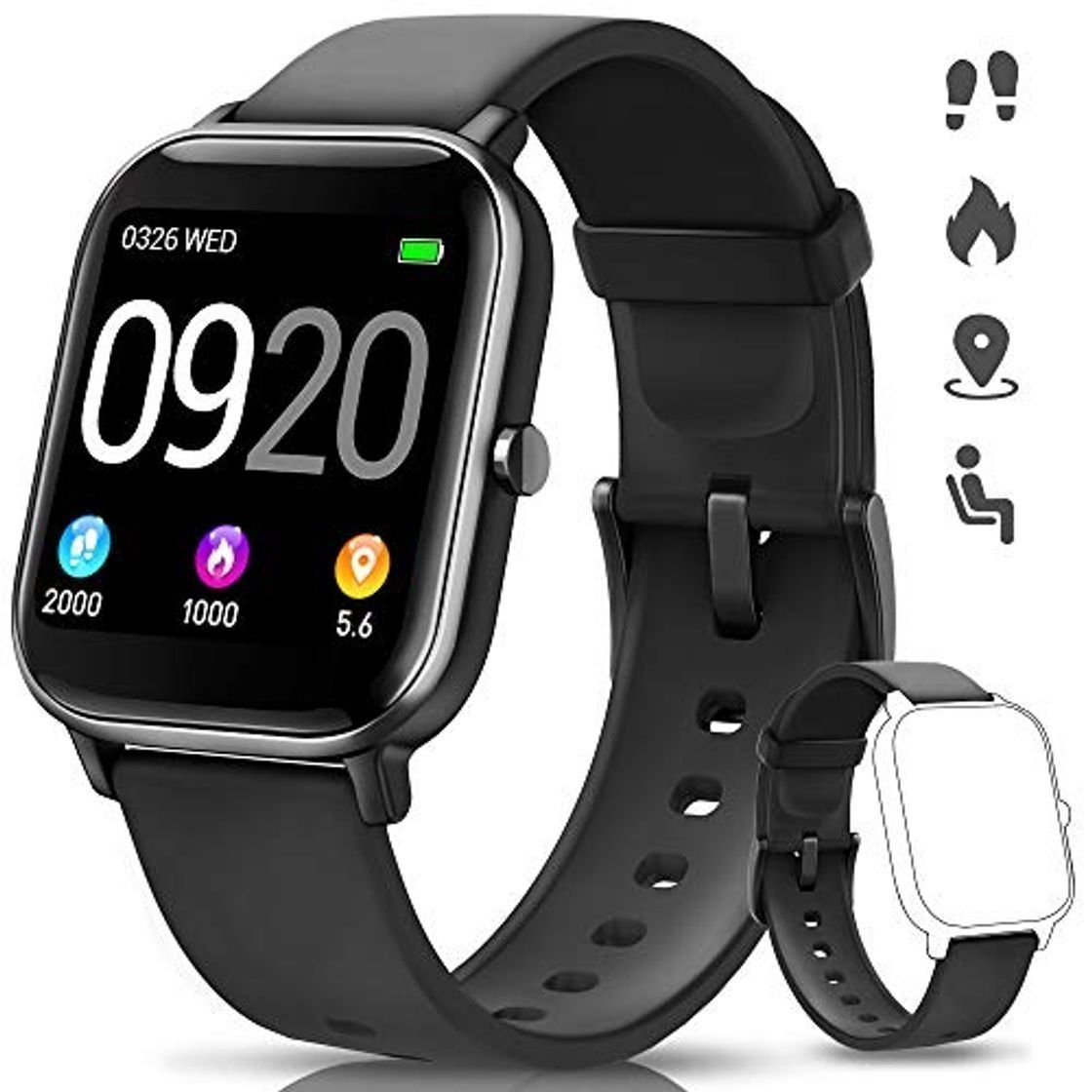Social NAIXUES Smartwatch, Reloj Inteligente Impermeable IP67 Reloj Deportivo 1.4" Pantalla Táctil Completa