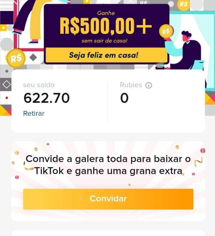 App Tik tok, melhor app para ganhar dinheiro!