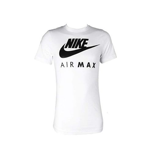 Nike Air MAX tee Hombre Camiseta Algodón T-Shirt Deportiva Fitness Blanco/Negro, Tamaño
