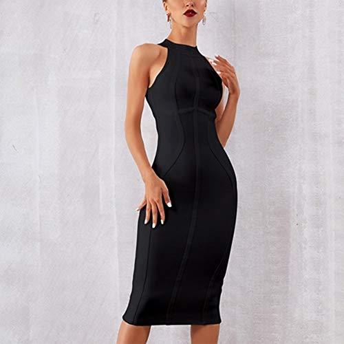 Social JJHR Vestido Mulheres Branco Vestido Vendaje Listrado Midi Bodycon Vestidos Sem Mangas Clubwear