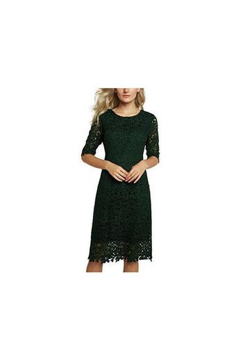 Urban GoCo Mujeres Vestido de Encaje Floral Corto Elegante Midi Vestidos de