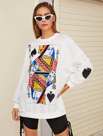 Fashion Graphic Print Drop Shoulder Sweatshirt