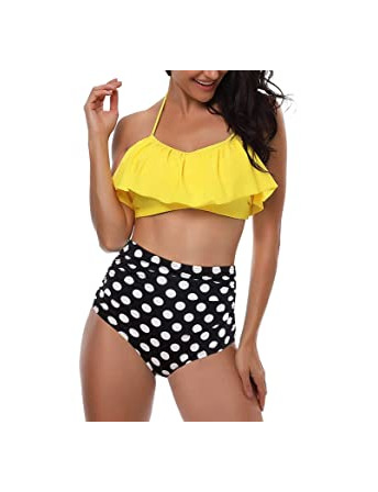 Social heekpek Mujeres Retro Cintura Alta Trajes de Baño Una Pieza Polka Dot