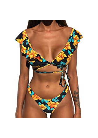 Social Bikini de Volantes Triangulo Push Up Mujer Trajes de Baño Flores de
