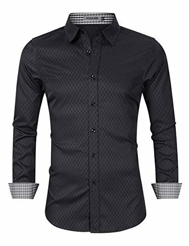 Moda KUULEE Camisa Hombre Manga Larga Gemelos Camisa Hombre de Bambú Fibra Camisa