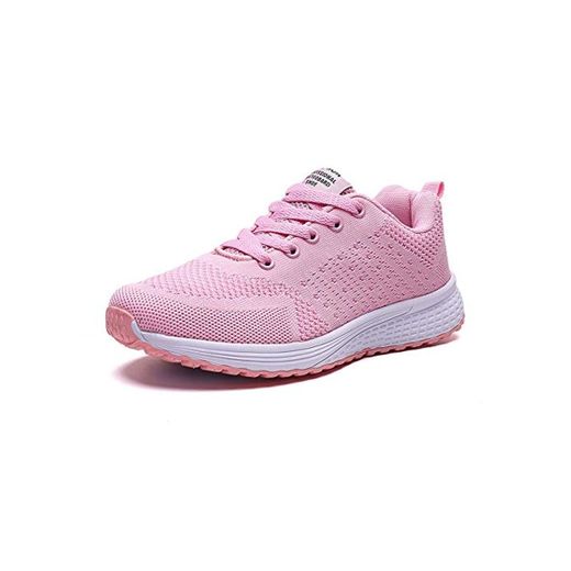 Zapatillas de Deportivos de Running para Mujer Gimnasia Ligero Sneakers Brillante Rosado 39