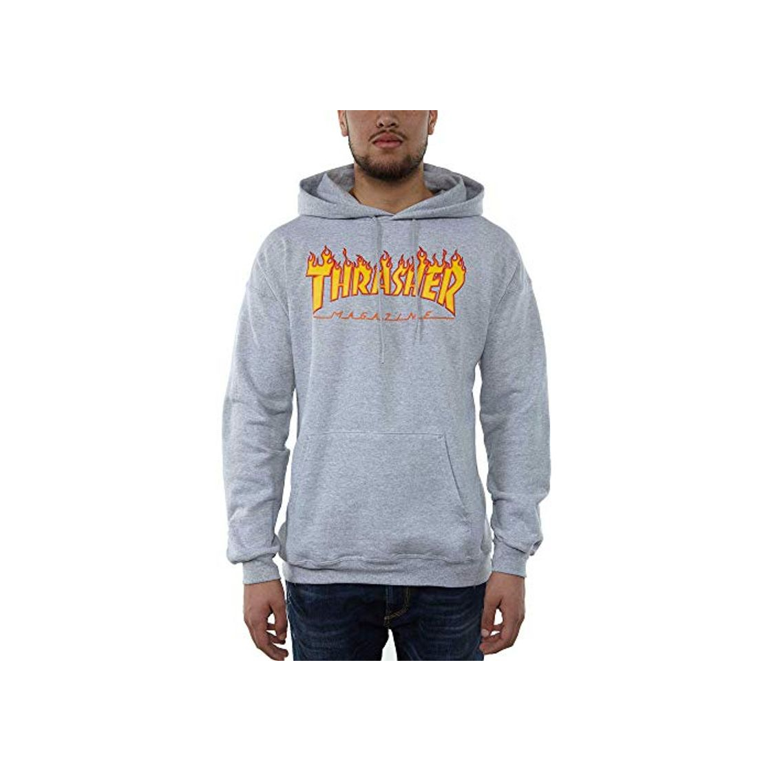 Social SUDADURA CON CAPUCHA THRASHER MAGAZINE FLAME LOGO GRIS - S