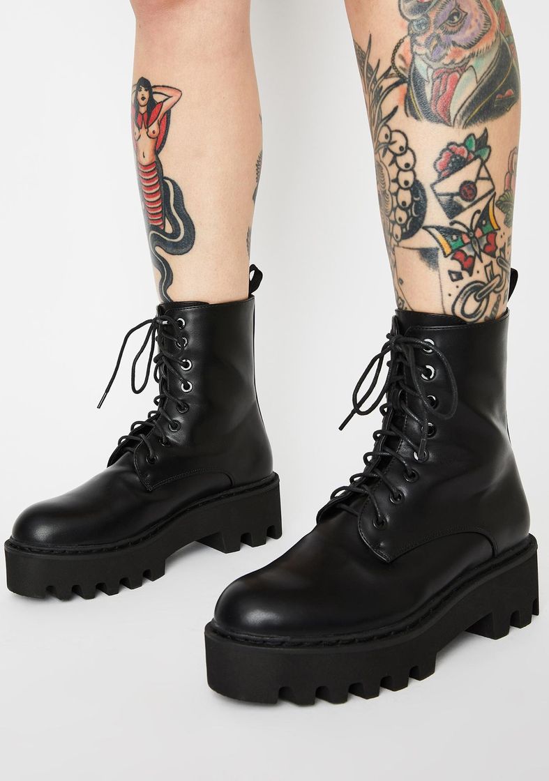 Fashion Lamoda Platform Combat Boots - Black | Dolls Kill