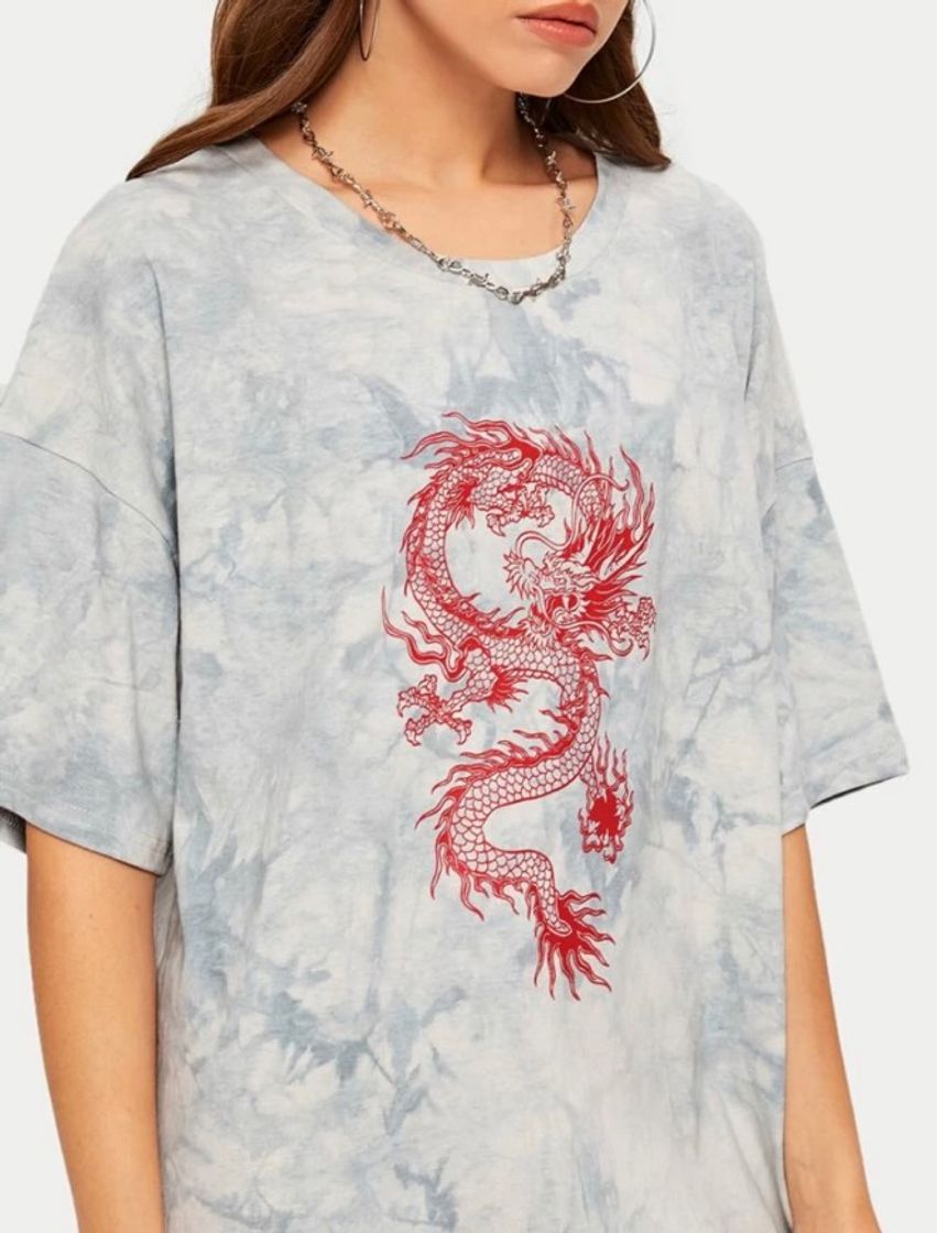 Moda Dragon Graphic Tie Dye Tee Dress