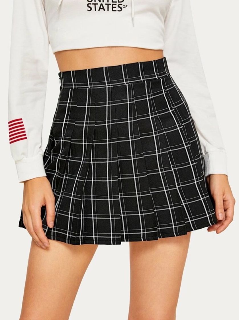 Moda Plaid Pleated Skirt