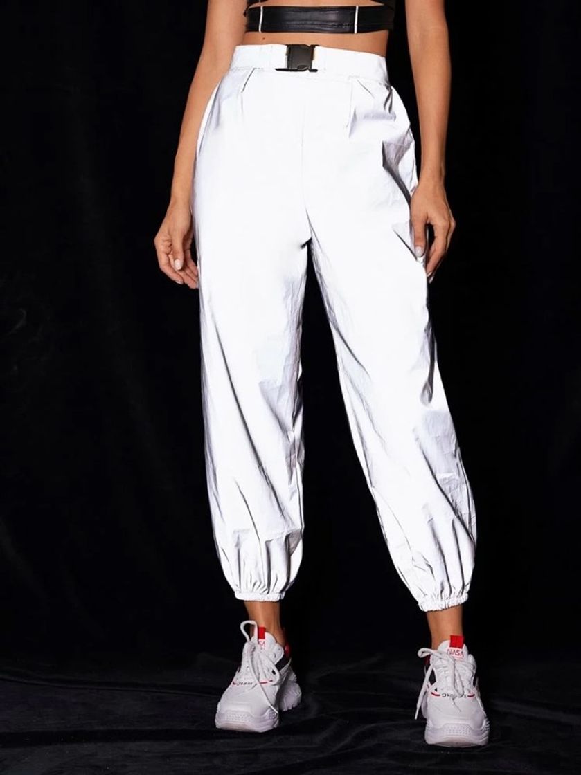 Moda Buckle Elastic Waist Reflective Sweatpants