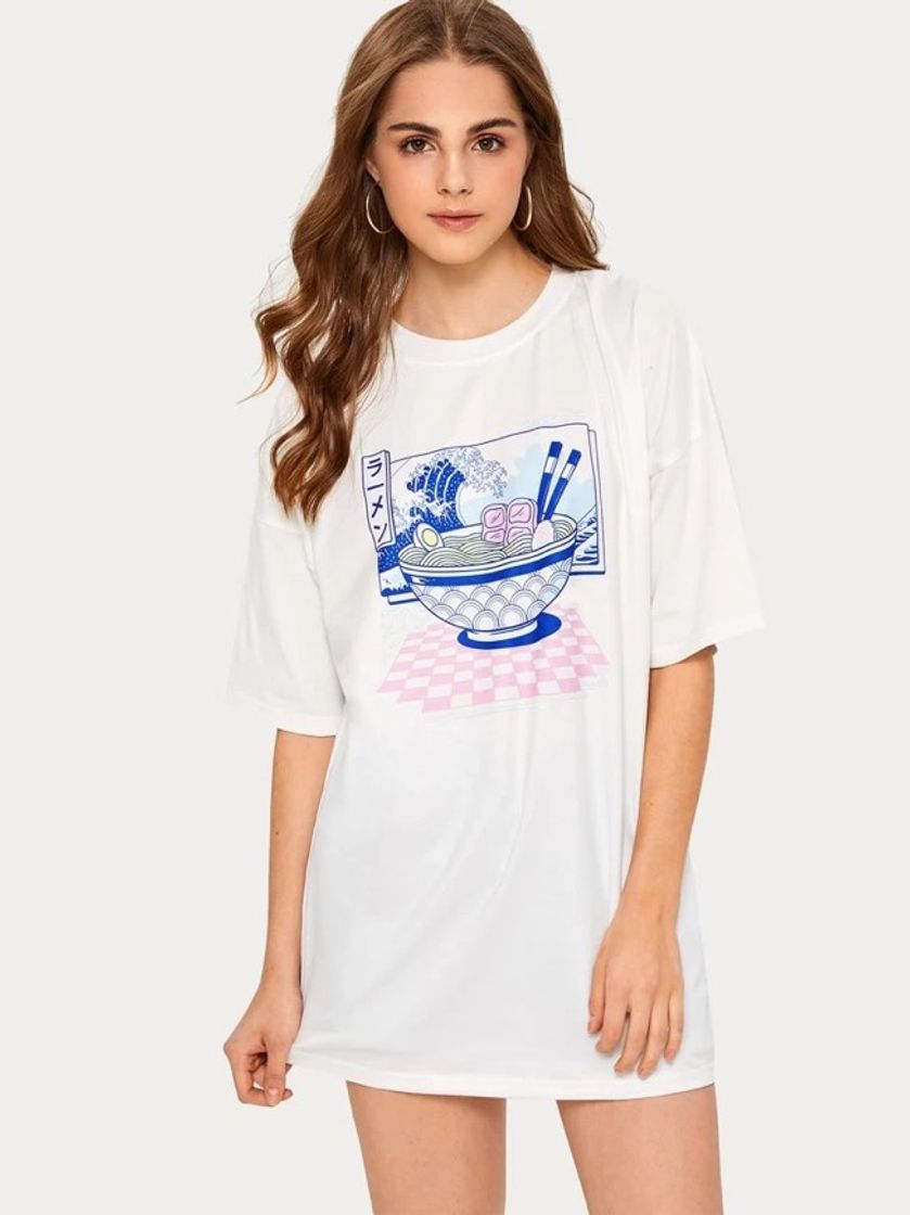 Moda Cartoon Graphic Oversized Tee