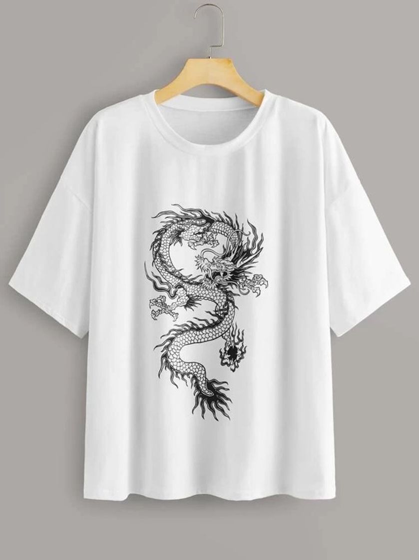 Moda Dragon Print Half Sleeve Tee