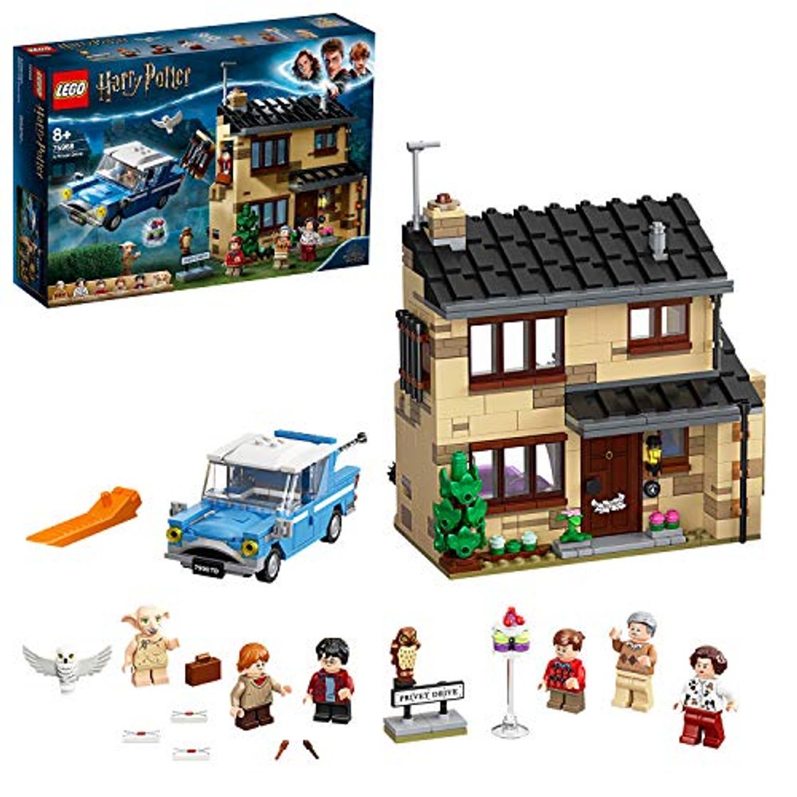 Social LEGO Harry Potter Número 4 de Privet Drive Set con Ford Anglia, Figura de Dobby y Familia Dursley, Multicolor