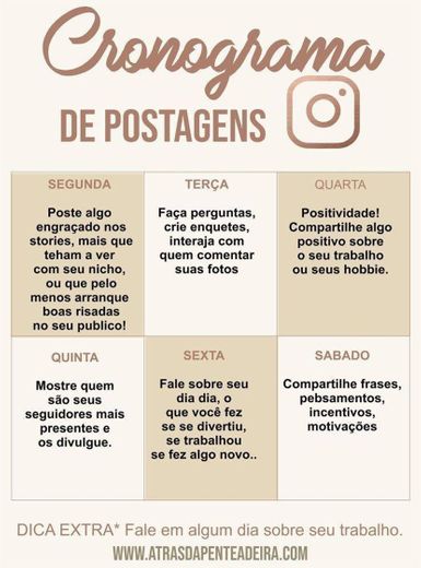 Cronograma para postagens no Instagram