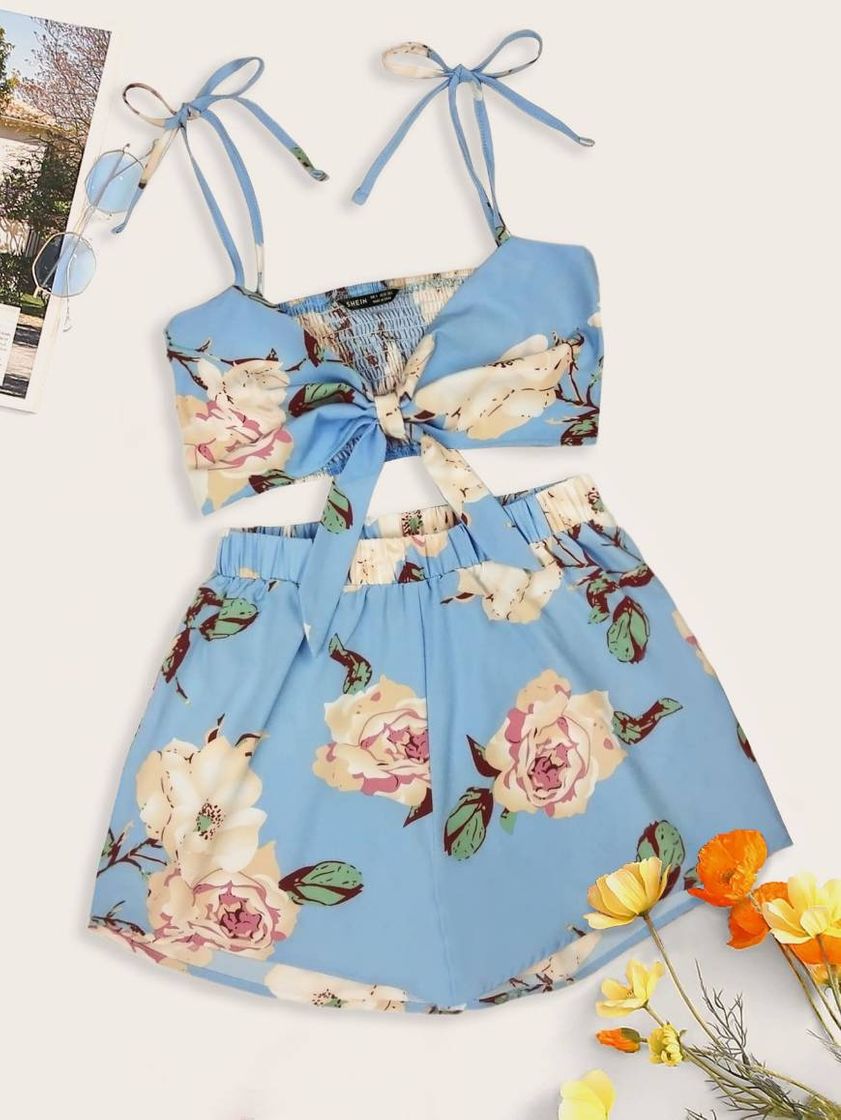 Moda Folhado Floral Boho Roupa de 2pçs
