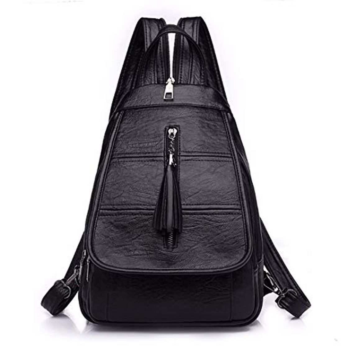 Social Mochila para niñas Mujeres Mochilas de Cuero Mochila Feminina Mochilas con Borla para Niñas Mochila Vintage Mochila Sólida Informal Style 2 Black