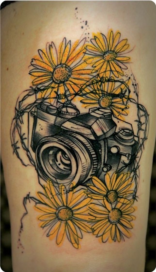 Moda Tatuagem colorida camera 