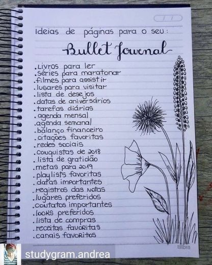 Ideias de páginas para bullet journal