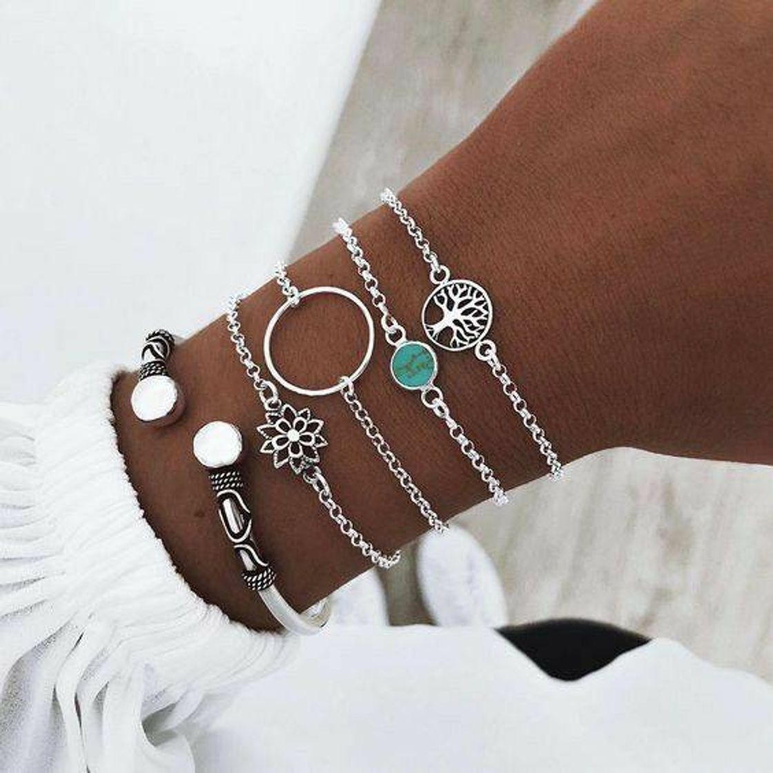 Product Omont 6 Piezas Plata Pulseras para Mujeres y Niña Acero Inoxidable Pulseras