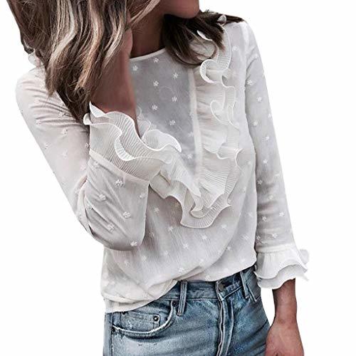 Fashion Moda Mujer Casual Encaje Sexy Lunares O Cuello Dulce Volante Camiseta Manga