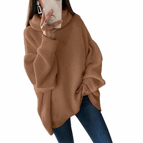 Product Knitted Sweaters Pullovers Women Loose Turtleneck Long Sweter Knitwear Jumpers Tops Brown