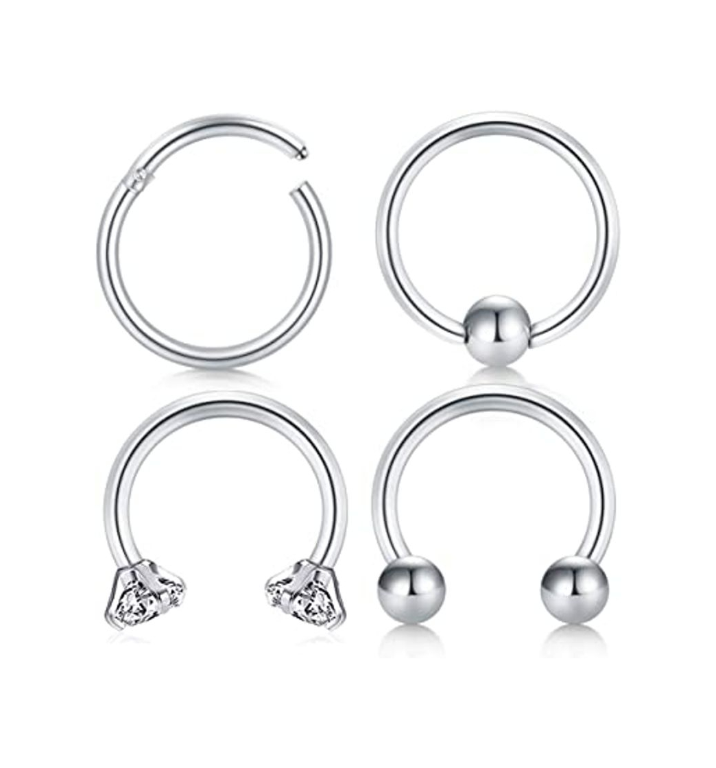 Fashion VFUN 6 Piezas 16G 316L Acero Inoxidable Piercing Nariz Anillo Aros Cartilago