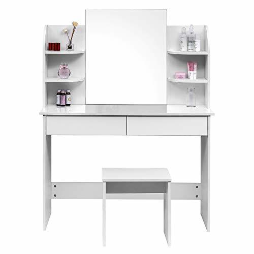 Social WOLTU Tocadores con Taburete y Espejo Mesa de Maquillaje Brillante con 4