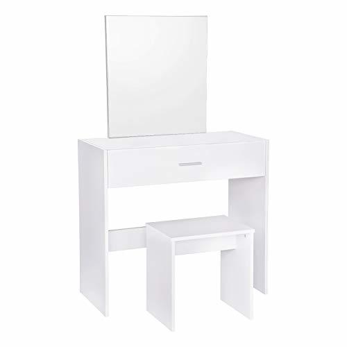 Social WOLTU Tocador Mesa de Maquillaje Tocador con 1 Espejo y 1 Taburete