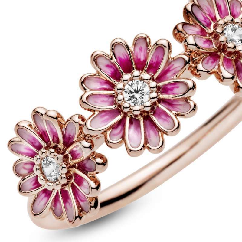 Moda Anel Pink Daisy Flower Trio Pandora Rose