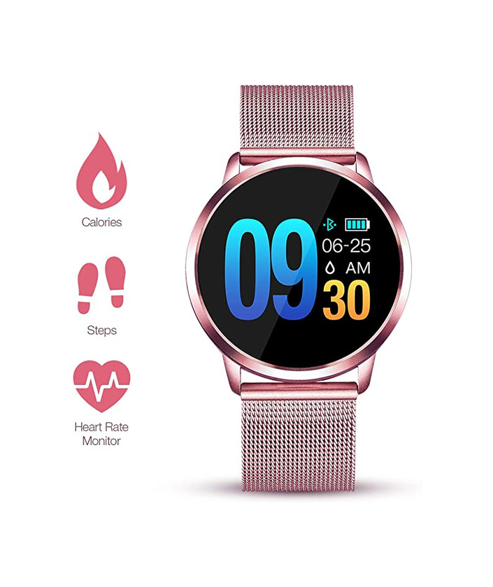 Moda Smartwatch Mujer Rosa Impermeable Reloj Inteligente Elegante Fitness con Monitor Impermeable IP67