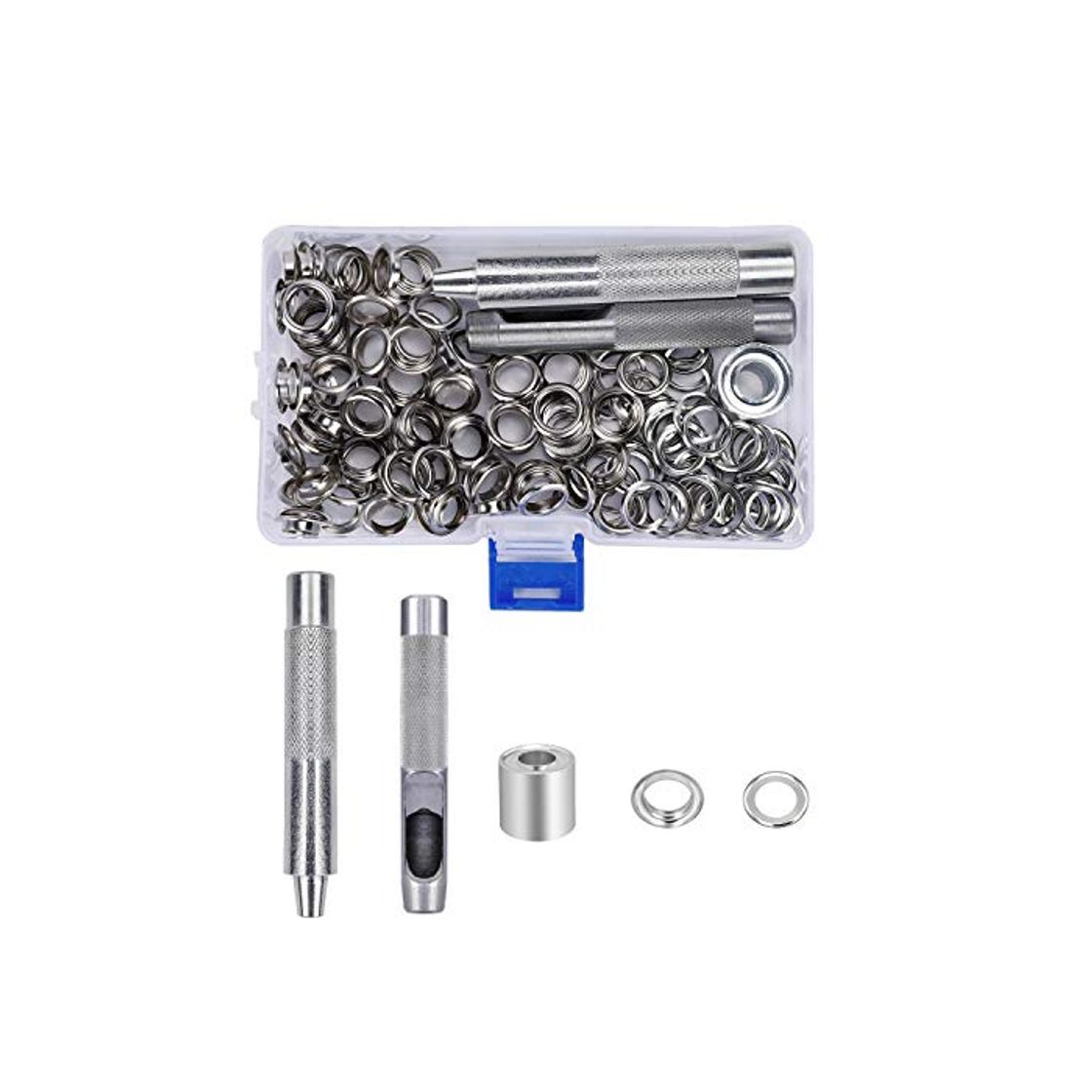 Producto Herramienta de Ojetes 10mm Kit de Arandelas de Metal de Ojales con Herramienta de Perforación para Lonas Toldos Cuero Cortinas 100 Pcs