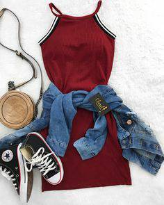 Fashion Look com vertido vermelho. ❤