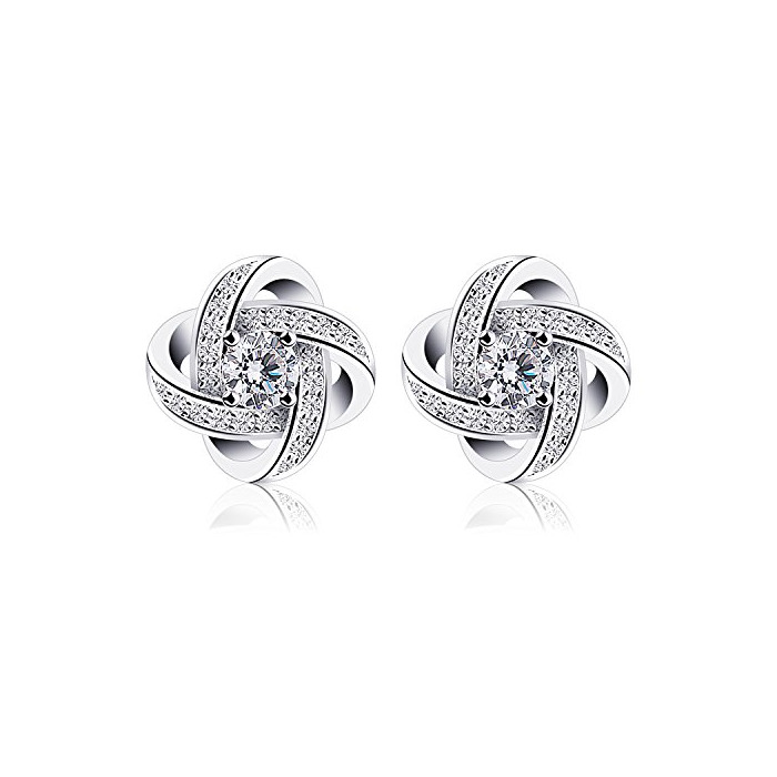 Social B.Catcher Pendientes de Plata de Ley 925 Doble Estrella mujer Elegante Blanco Brillante Circonita