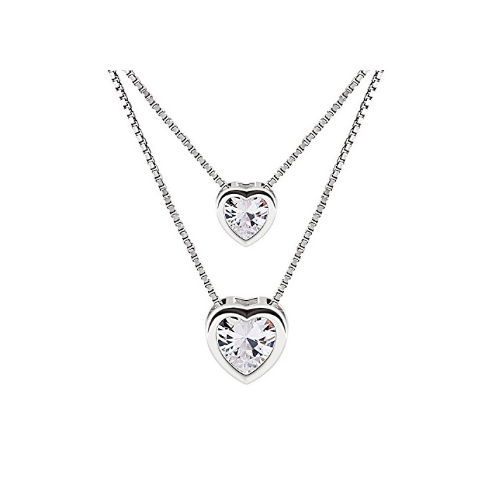 Social B.Catcher Mujer Collar Colgante Plata de Ley 925 con Doble corazón con