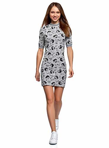 Products oodji Ultra Mujer Vestido de Punto con Cuello Mao, Gris, ES 46