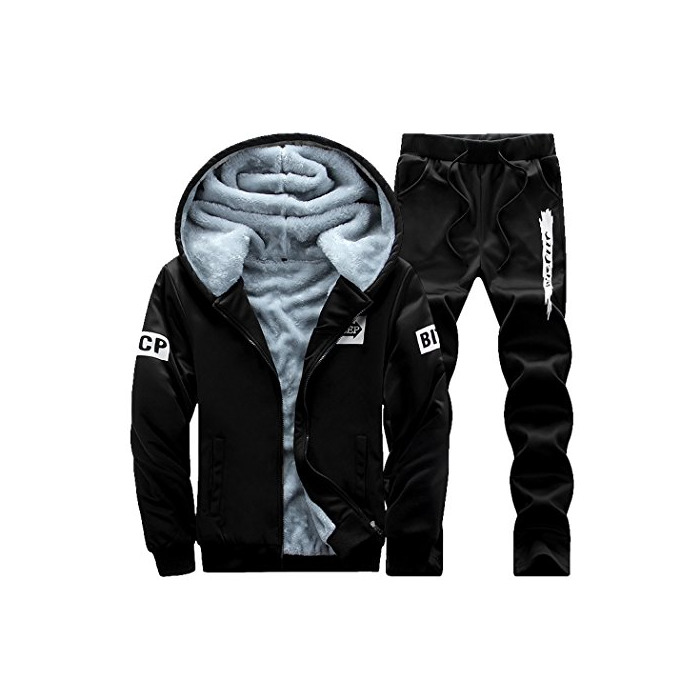 Products Wishliker Hombres Jogging con Capucha Conjuntos Invierno Calor Cremallera Manga Larga Sudaderas