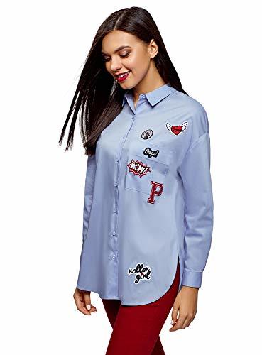 Product oodji Ultra Mujer Camisa Oversize con Parches, Azul, ES 44