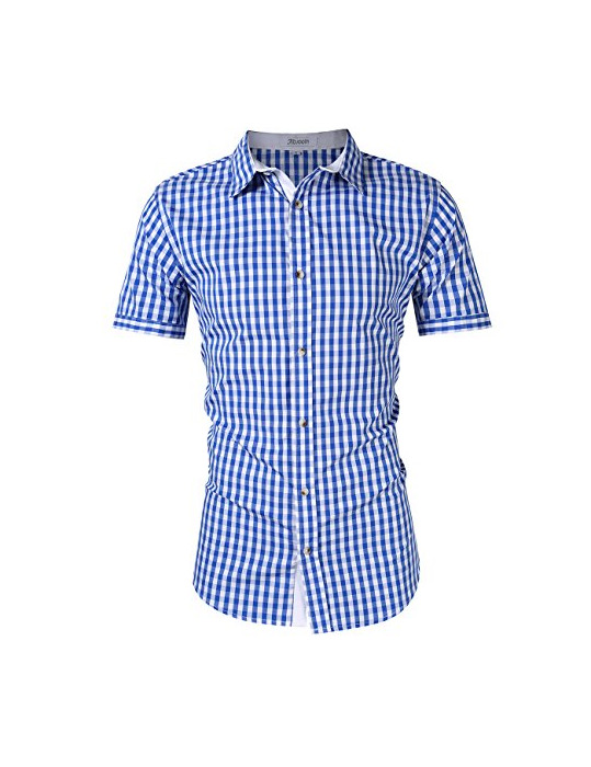 Product KOJOOIN Trachten Shirt Bianco Camisa Casual a Cuadros de Hombre Camisa de