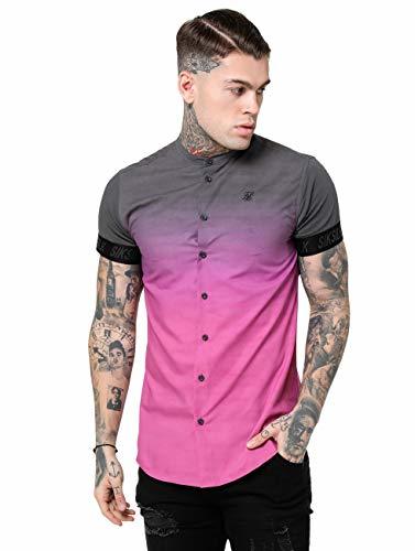 Products Camisa Siksilk Fade out Grandad Collar Gris y Rosa